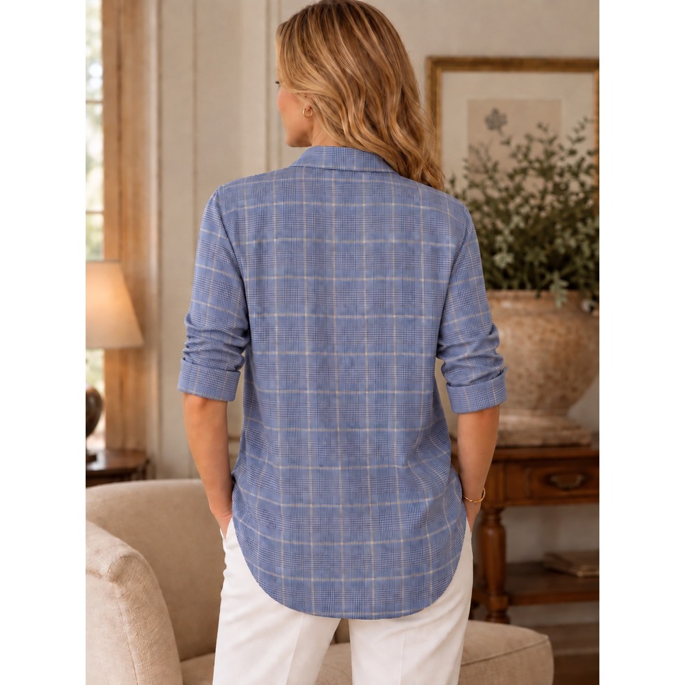 Lauren Ralph Lauren Women's 100% Silk Blue Houndstooth Button Down Blouse Size 8 - Picture 3 of 11